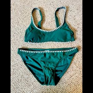 Bikini Set in Sea Foam Green with White Embroidery